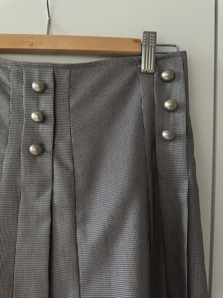 Düğmeli Gri Midi Kadın Etek - Görsel 5