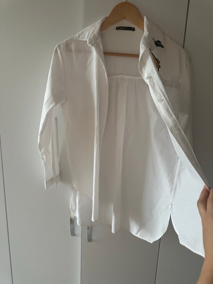 Nakışlı Beyaz Keten Gömlek - Görsel 5