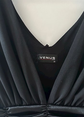 Kolsuz Siyah Midi Drapeli gece Elbisesi - Görsel 3