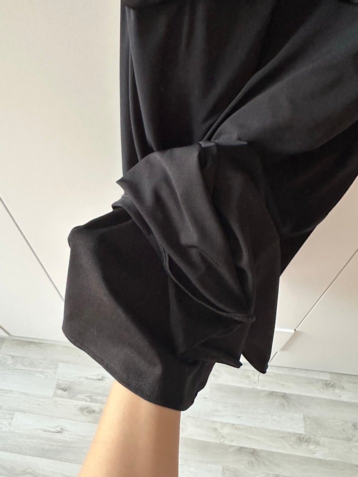 Kolsuz Siyah Midi Drapeli gece Elbisesi - Görsel 4