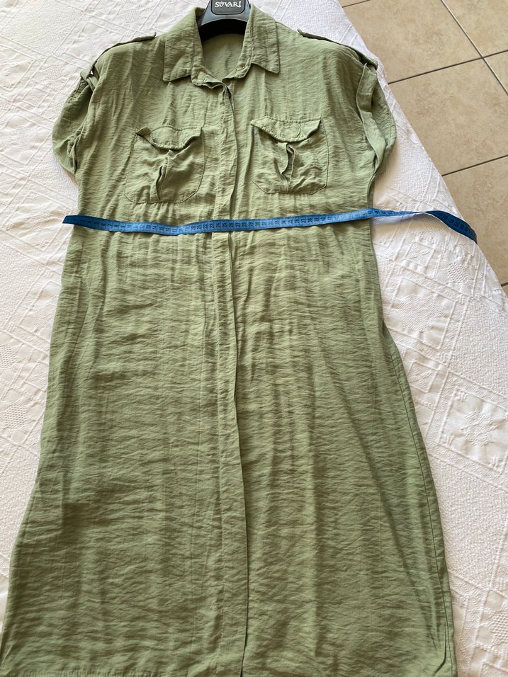 Uzun Kollu Rahat Kesim Haki gömlek elbise - Görsel 2