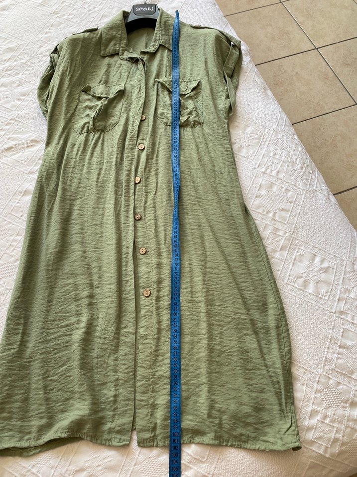 Uzun Kollu Rahat Kesim Haki gömlek elbise - Görsel 3