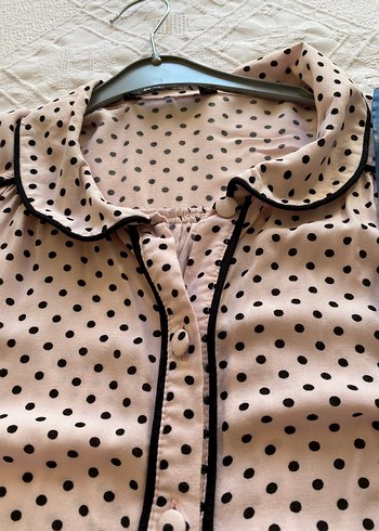 Pudra Puantiyeli Uzun Kollu Bohem Gömlek - Görsel 4