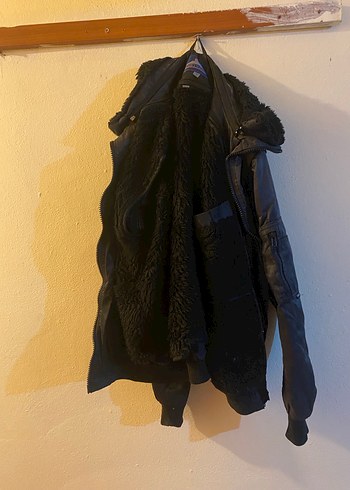 Siyah, Kürklü, Erkek Pilot Ceket - Görsel 2