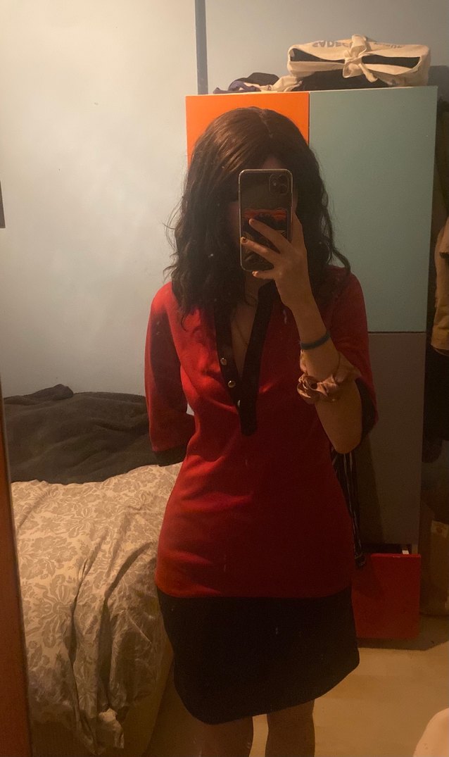 Kırmızı Siyah Süet Midi Elbise - Görsel 2