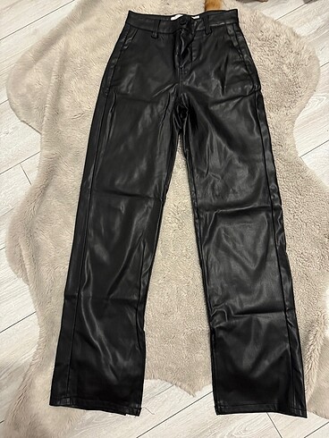 Bershka Bershka wide leg deri pantolon