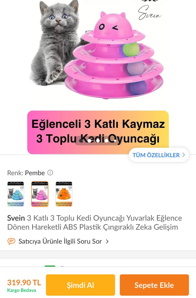Svein 3 Katlı Toplu Pembe Kedi Oyuncağı - Görsel 2