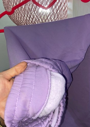 Pastel lila içi şardonlu İspanyol paça eşortman altı - Görsel 6