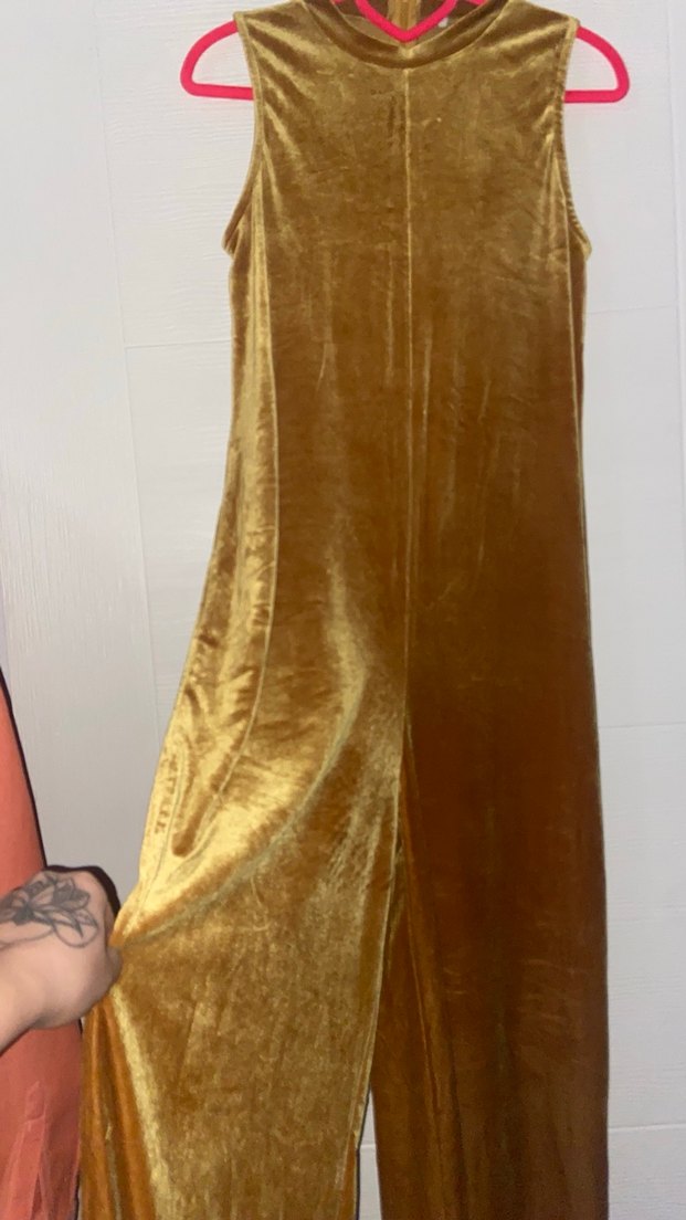 Altın Rengi süet kadife Uzun tulum - Görsel 5