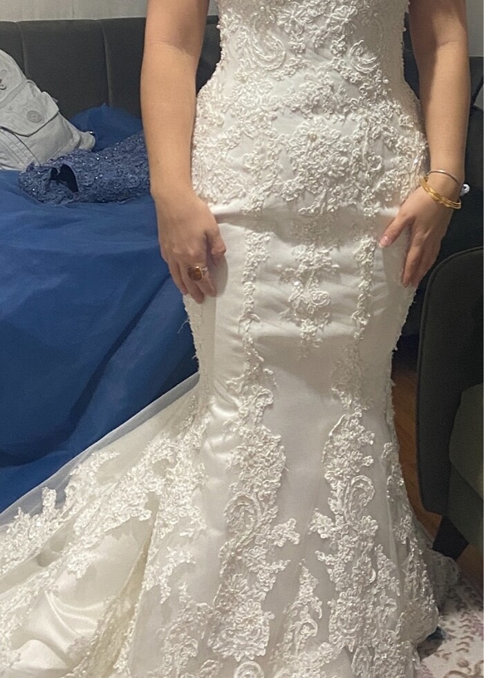 Gelinlik işlemeli balık boncuklu dantelli xs bedene uygundur - Görsel 3