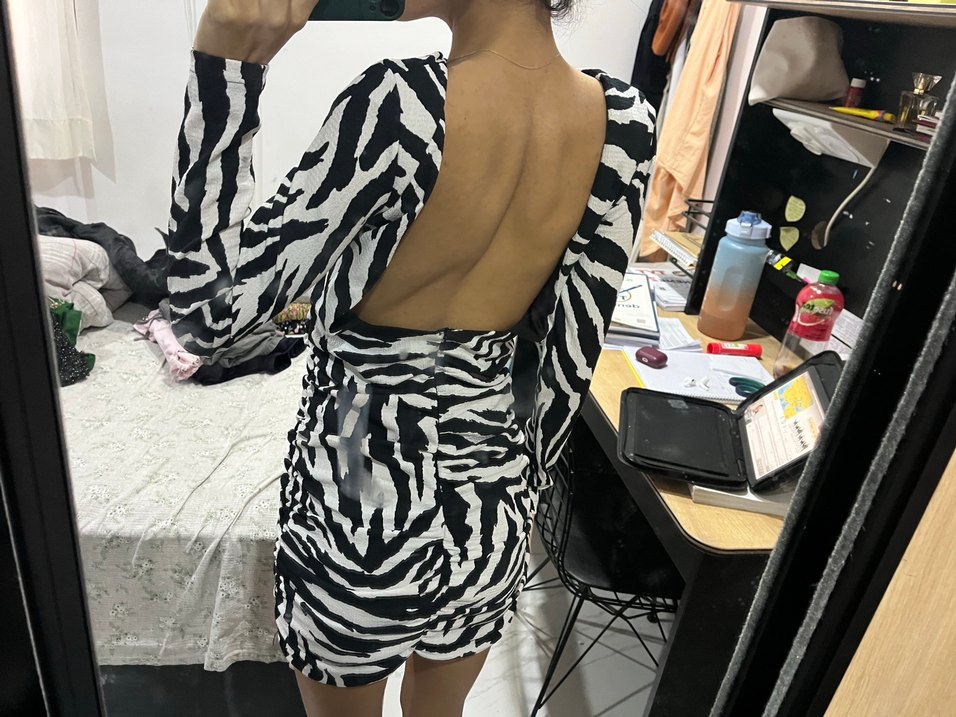 Zebra Desenli Uzun Kollu Mini Elbise - Görsel 2