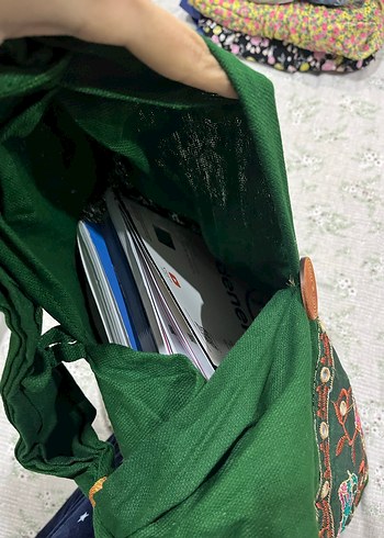 Boncuk Detaylı İşlemeli Yeşil Bohem Kadın Çanta - Görsel 3