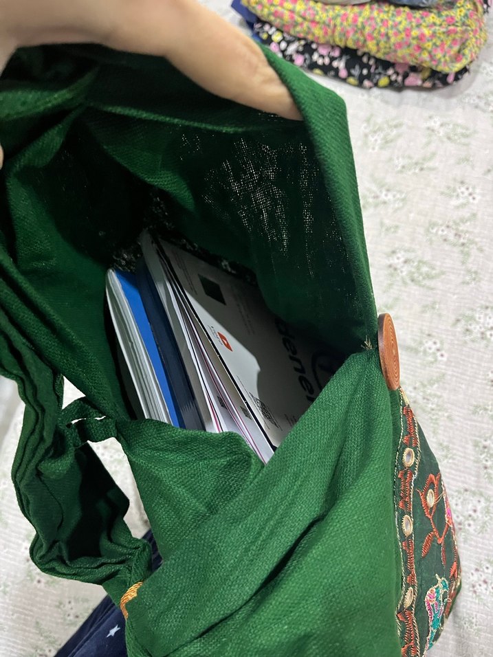 Boncuk Detaylı İşlemeli Yeşil Bohem Kadın Çanta - Görsel 3