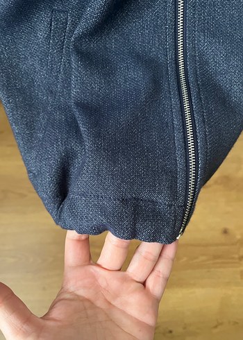 Lacivert Midi Denim Fermuarlı Ceket - Görsel 4