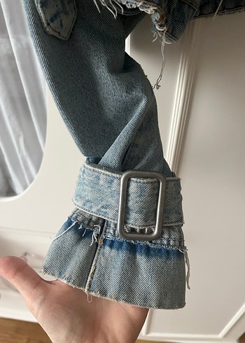 Zara Beli Kemerli Kadın Mavi Denim Ceket - Görsel 3