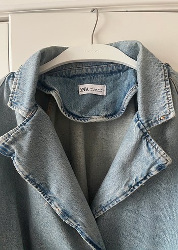 Zara Beli Kemerli Kadın Mavi Denim Ceket - Görsel 2