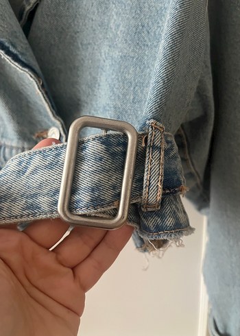 Zara Beli Kemerli Kadın Mavi Denim Ceket - Görsel 5