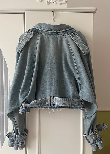 Zara Beli Kemerli Kadın Mavi Denim Ceket - Görsel 7
