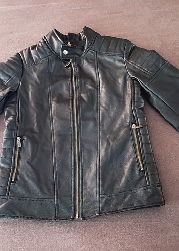 Diğer sıfır gibi Siyah Parlak Deri Kadın Biker Ceket