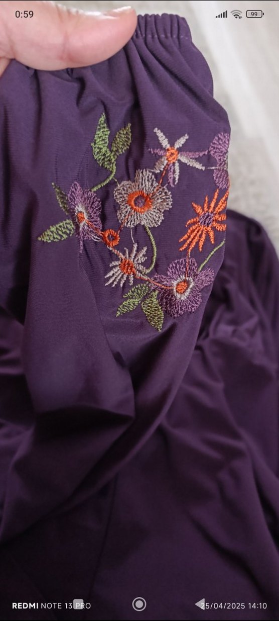 Uzun Mor Bohem Nakışlı Elbise - Görsel 3