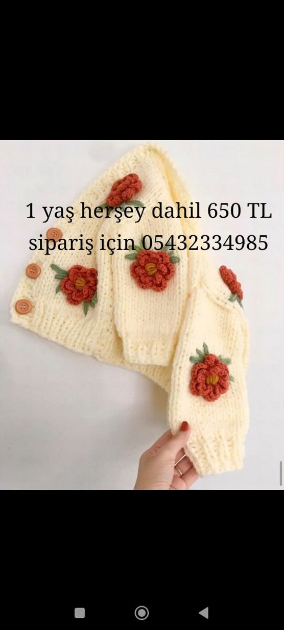 sipariş alınır  Nakışlı Beyaz Kız Çocuk Hırka - Görsel 2