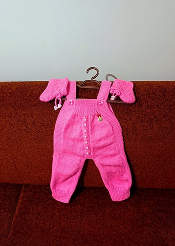 Pembe Nakışlı Örgü Bebek Tulumu - Görsel 2