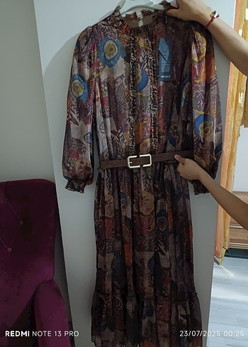 Kemerli Etnik şık göz alıcı Deseni Kolları Lastikli 40 beden