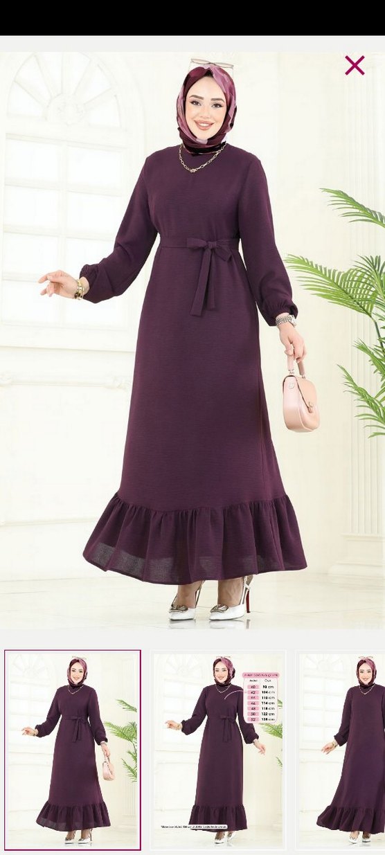 Uzun Mor Kadın Elbise, Fırfırlı, Bol Kesim yarım saat giyildi - Görsel 2