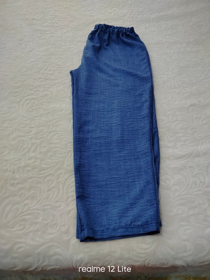 Linen Kumaş Mavi Geniş Paça Pantolon 1 defa giyildi - Görsel 2