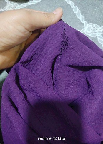 Mor Salaş Keten Kadın Pantolon ufak sökügü var - Görsel 4