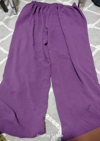 Mor Salaş Keten Kadın Pantolon ufak sökügü var - Görsel 2