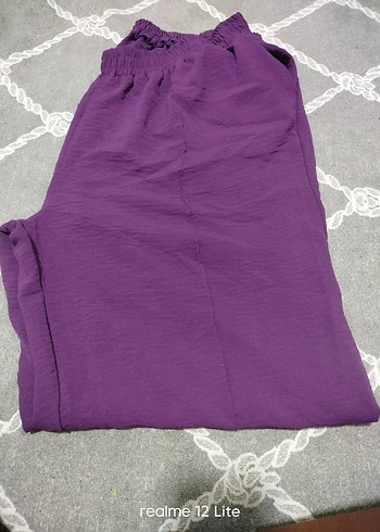 Mor Salaş Keten Kadın Pantolon ufak sökügü var - Görsel 3