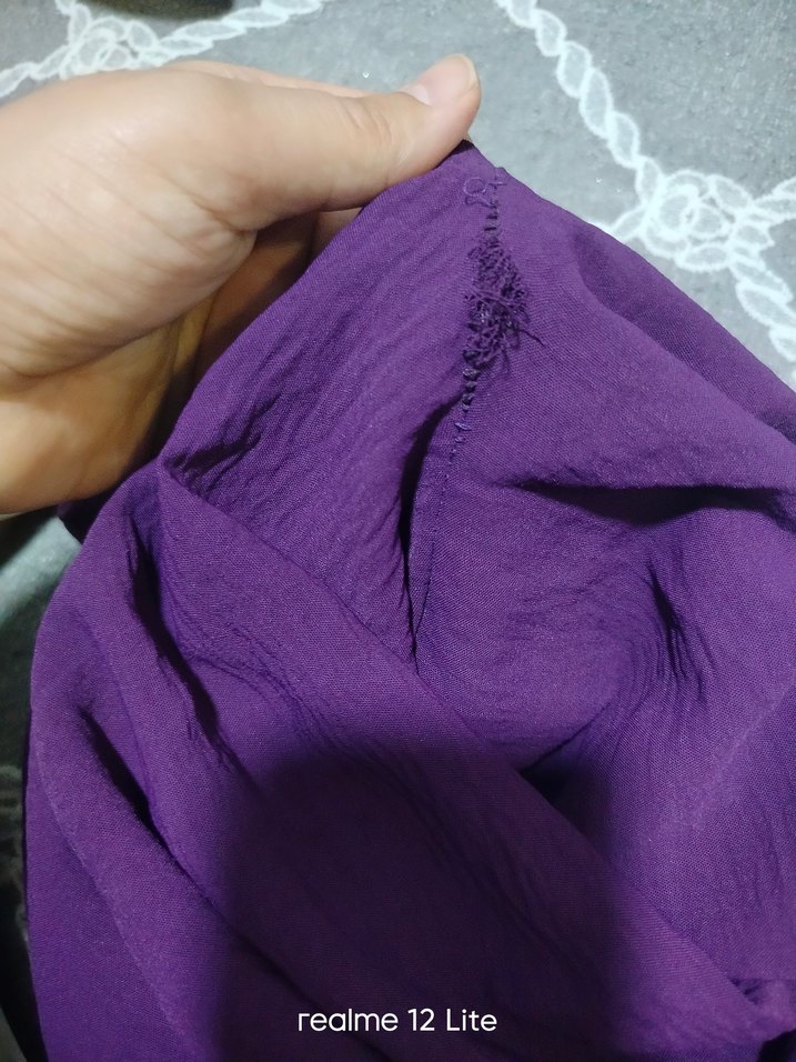 Mor Salaş Keten Kadın Pantolon ufak sökügü var - Görsel 4