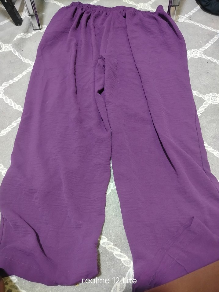Mor Salaş Keten Kadın Pantolon ufak sökügü var - Görsel 2