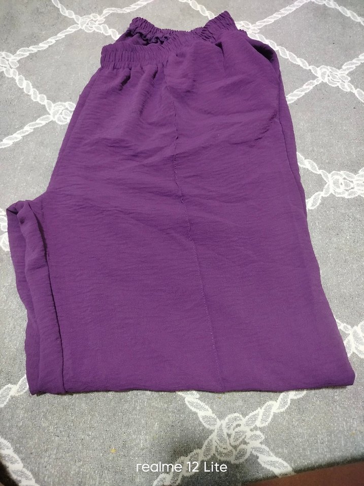 Mor Salaş Keten Kadın Pantolon ufak sökügü var - Görsel 3