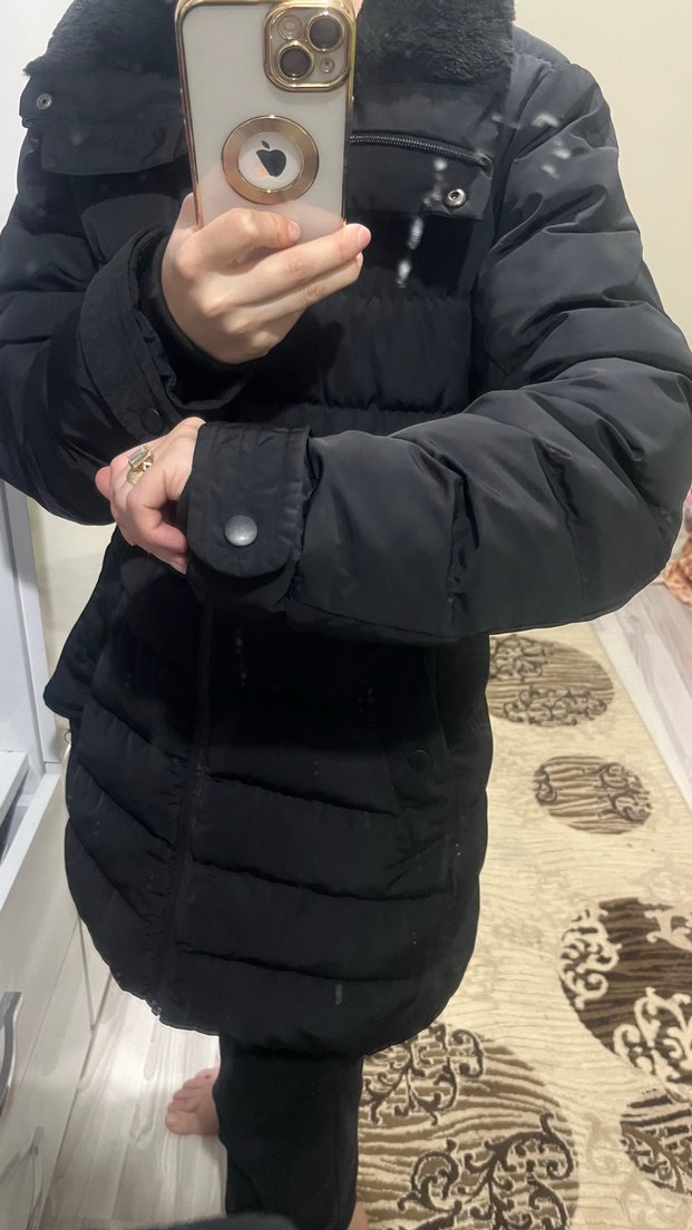 Kadın Siyah Kürklü Midi Kışlık Mont - Görsel 4