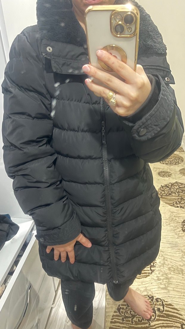 Kadın Siyah Kürklü Midi Kışlık Mont - Görsel 5