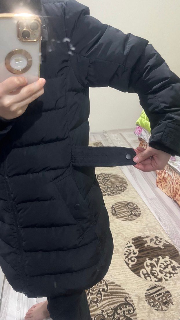 Kadın Siyah Kürklü Midi Kışlık Mont - Görsel 2