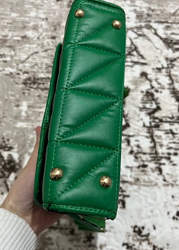 Yeşil Deri Kadın Omuz Çantası - Görsel 2