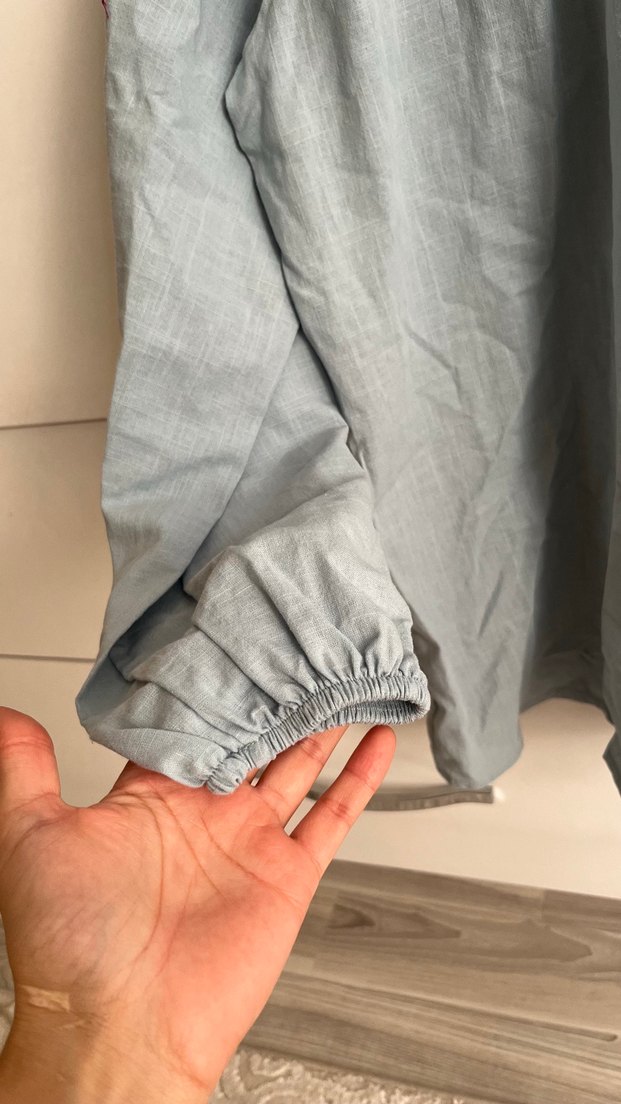 Gri Kadın Keten Uzun Kollu Gömlek - Görsel 4