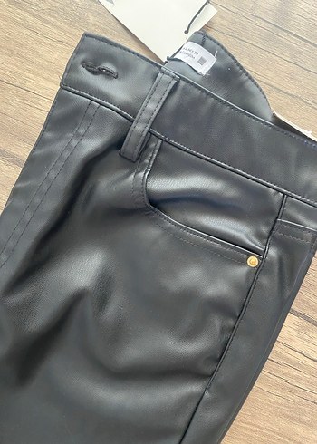 Zara Deri Siyah Kadın Pantolon