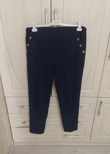 Düğmeli Lacivert Midi Denim Kadın Pantolon