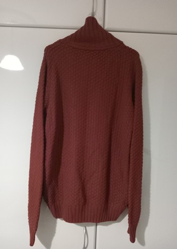 Bordo Yün Örgü Yüksek Yakalı Erkek Kazak - Görsel 2