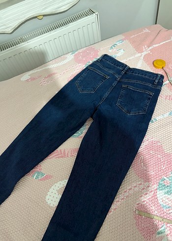 36 Beden Gri Mavi Bağlama Desenli Kadın Midi Kot Pantolon
