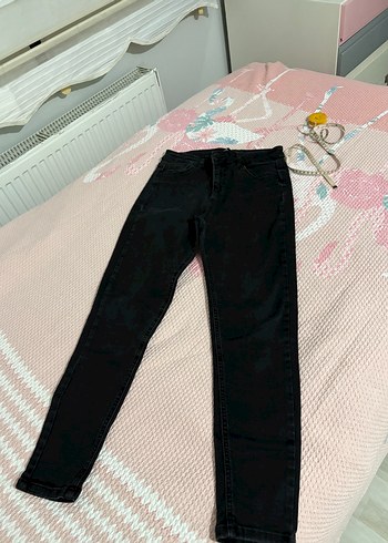 36 Beden Siyah Midi Kadın Kot Pantolon, Fermuarlı, Regular Fit