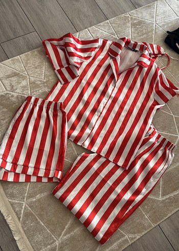 Saten üçlü Pijama Takımı