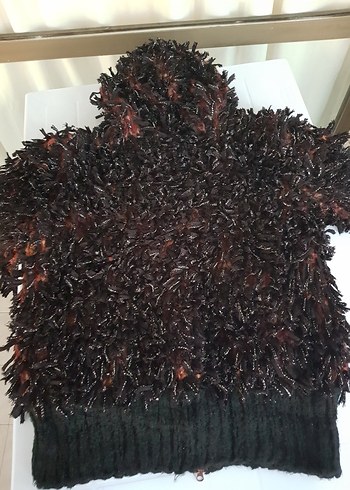 Kahverengi Triko Kapüşonlu El Örgüsü Hırka / Ceket / Mont - Görsel 7