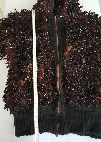 Kahverengi Triko Kapüşonlu El Örgüsü Hırka / Ceket / Mont - Görsel 3