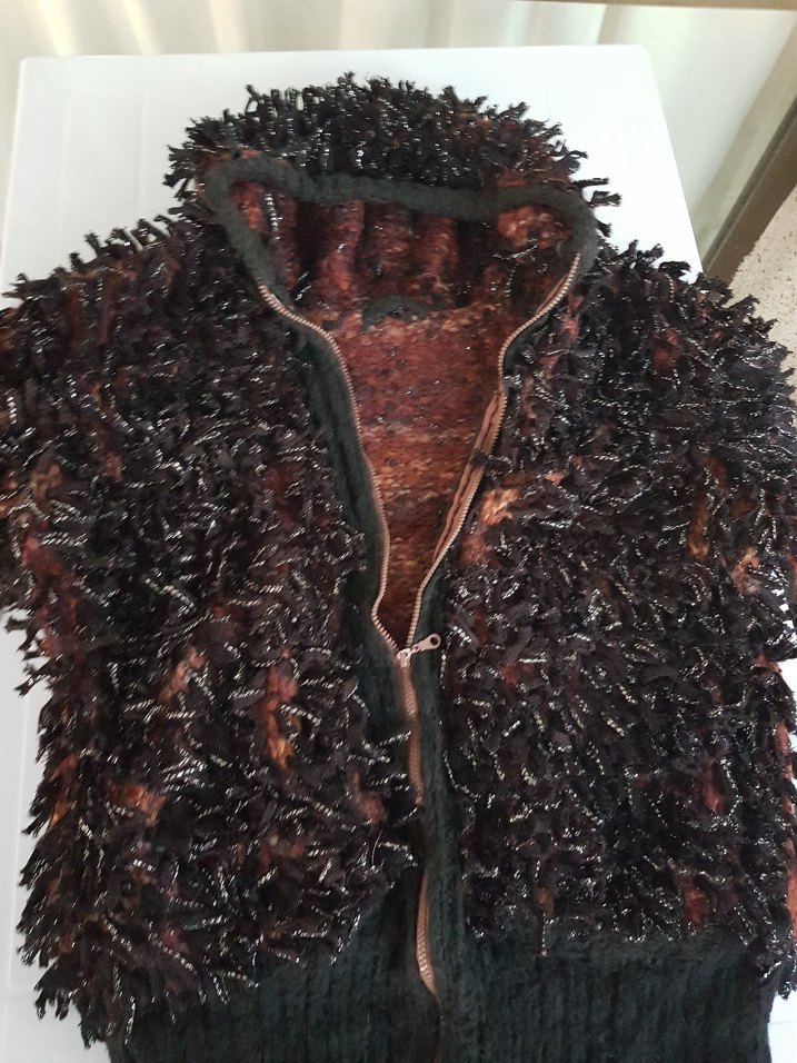 Kahverengi Triko Kapüşonlu El Örgüsü Hırka / Ceket / Mont - Görsel 2