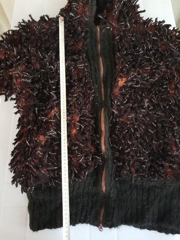 Kahverengi Triko Kapüşonlu El Örgüsü Hırka / Ceket / Mont - Görsel 3